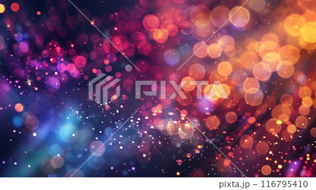 Vibrant abstract backdrop, embellished with captivating bokeh effects, contrasts against a dark background, creating a mesmerizing and enchanting visual composition. AI Generated Vibrant abstract backdrop, embellished with captivating bokeh effects, contrasts against a dark background, creating a mesmerizing and enchanting visual composition. AI Generated 116795410