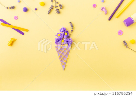 Paper ice cream craft for kids at home or kindergarten. Summer ideas. 116796254
