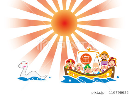 巳年　ご来光　七福神の宝船　テンプレート 116796623