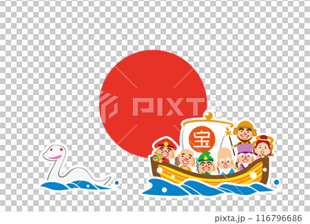 巳年 日の丸 七福神の宝船 テンプレート 巳年 日の丸 七福神の宝船 テンプレート 116796686