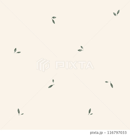 Simple minimalistic repeating seamless pattern of green leaves. Hand drawn illustration scandinavian leafs on isolated background. 116797033