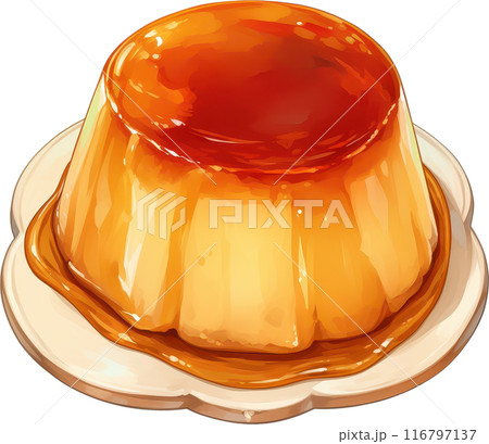 Caramel Flan Dessert on Plate 116797137