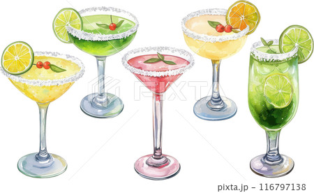 Colorful Margarita Cocktails with Lime 116797138