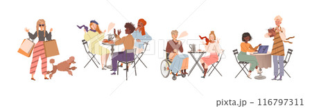 People Character at Cafe Enjoy Meeting and Eating Vector Set 116797311