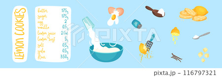 Traditional Lemon Cookie Recipe with Ingredient Vector Set Traditional Lemon Cookie Recipe with Ingredient Vector Set 116797321