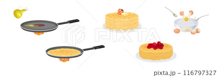 Tasty Pancake Cooking Process with Utensil Vector Set 116797327