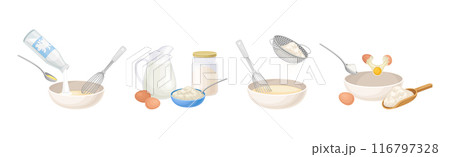 Tasty Pancake Cooking Process with Utensil Vector Set Tasty Pancake Cooking Process with Utensil Vector Set 116797328