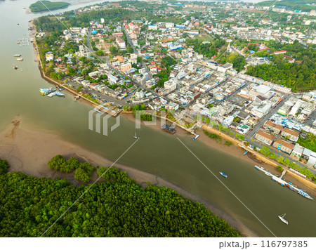 Aerial view around Krabi city,Thailand nature and mountains in the morning sky,Wide angle from drone camera 116797385