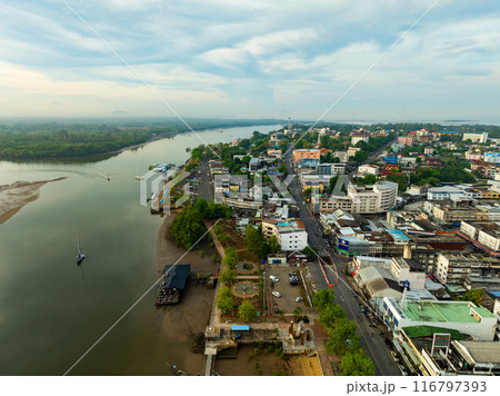 Aerial view around Krabi city,Thailand nature and mountains in the morning sky,Wide angle from drone camera Aerial view around Krabi city,Thailand nature and mountains in the morning sky,Wide angle from drone camera 116797393