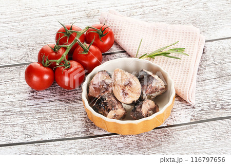 Pieces of canned tuna fish 116797656