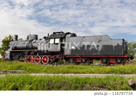Retro steam locomotive at Sortavala Central Railway Station Retro steam locomotive at Sortavala Central Railway Station 116797738