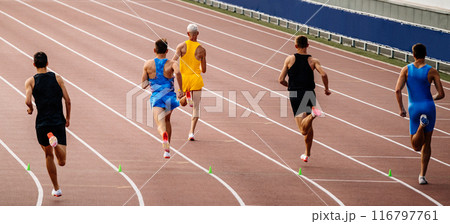 rear view group men running 800-meter race rear view group men running 800-meter race 116797761