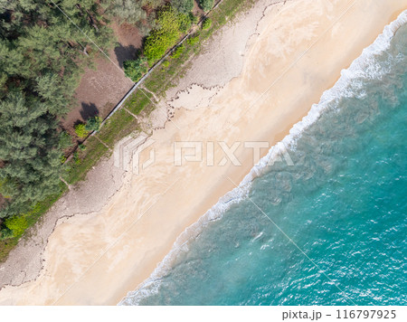 Amazing top view beach High angle view of Tropical beach sea in the beautiful Phuket island Thailand 116797925
