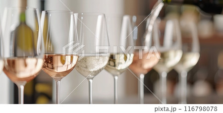 Wine Glasses With White and Rose Wine 116798078