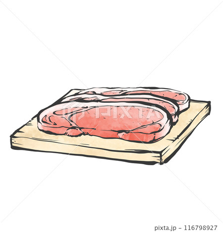 豚ロース肉厚切り手書き筆絵風イラスト 豚ロース肉厚切り手書き筆絵風イラスト 116798927