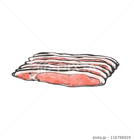 豚ロース肉薄切り手書き筆絵風イラスト 116798929