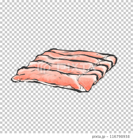 Thinly sliced pork thigh hand-drawn brush-style illustration 116798938