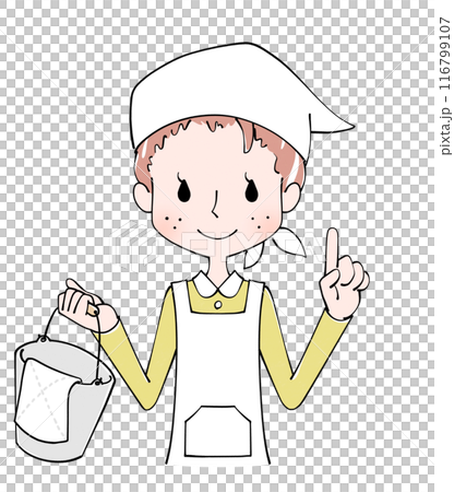 一名婦女拿著清潔工具指著的插圖 一名婦女拿著清潔工具指著的插圖 116799107