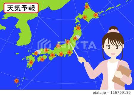 天気の解説をする女性の気象予報士 116799159