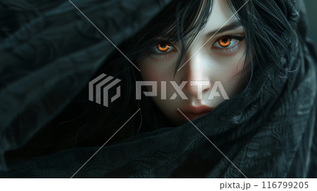 黒いマントから覗くオレンジ色の瞳の魔女 116799205
