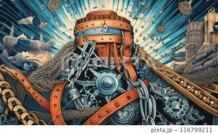 鎖とベルトが描かれたビンテージ風イラスト 鎖とベルトが描かれたビンテージ風イラスト 116799211