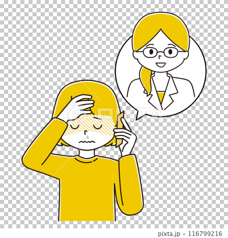 発熱症状で医療従事者に電話で相談する女性のイラスト 116799216