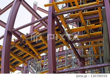 Complex engineering structure and scaffolding at the construction site Complex engineering structure and scaffolding at the construction site 116799358