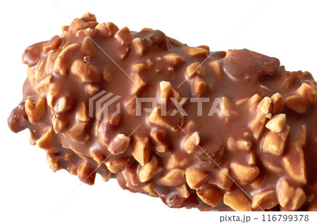 Fragment of a sweet chocolate bar isolated on a white background 116799378
