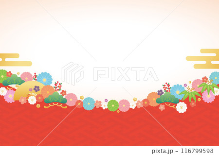 背景素材-花と梅と扇2024-5ベク 背景素材-花と梅と扇2024-5ベク 116799598