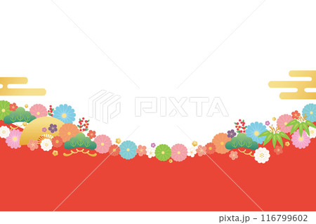 背景素材-花と梅と扇2024-7ベク 116799602