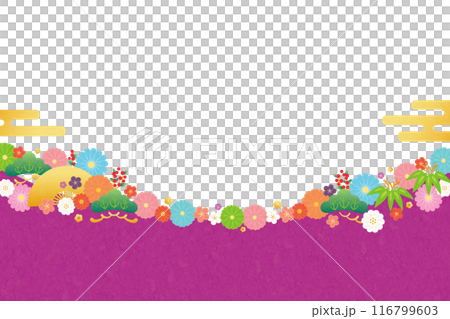 Background material-Flowers, plum blossoms and fans 2024-8 116799603