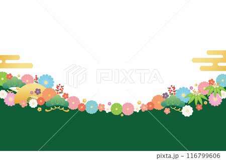 背景素材-花と梅と扇2024-9ベク 116799606