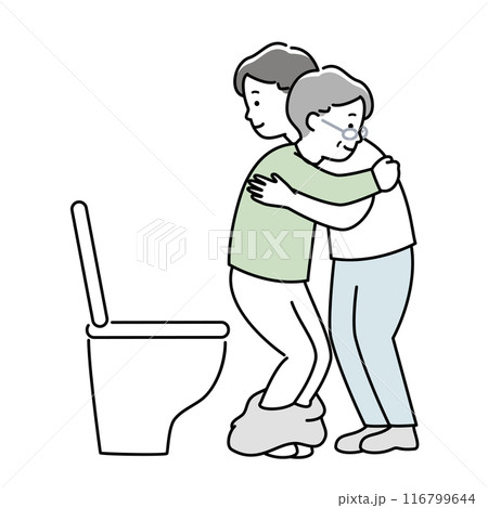 高齢者の男性の排泄介助を手伝う男性の看護師のイラスト素材 高齢者の男性の排泄介助を手伝う男性の看護師のイラスト素材 116799644