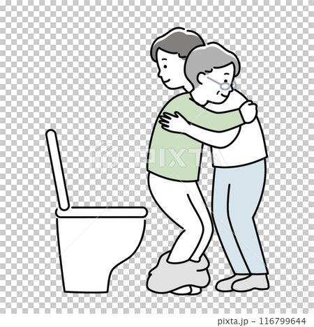 Illustration material of a male nurse helping an elderly man with excretion 116799644