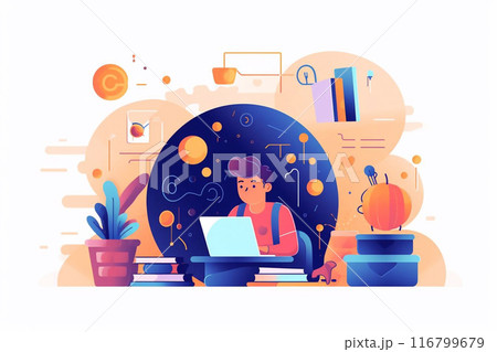 Online work. Online training. Distance learning. Computer work. 116799679