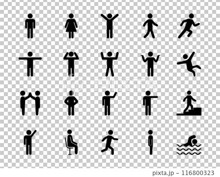 People's movements, icon set of people exercising, silhouette 116800323