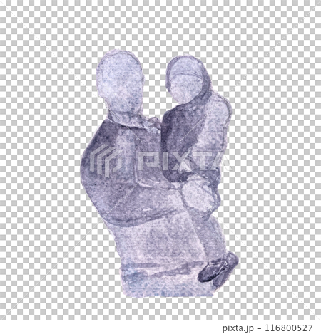A father holding his toddler, a charming watercolor silhouette conveying warmth and love. The monochrome design highlights the special bond between parent and child, perfect for family-oriented themes 116800527
