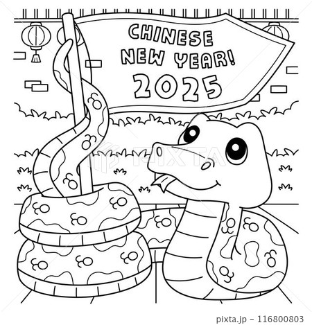 Year of the Snake Holding a Flag Coloring Page  116800803