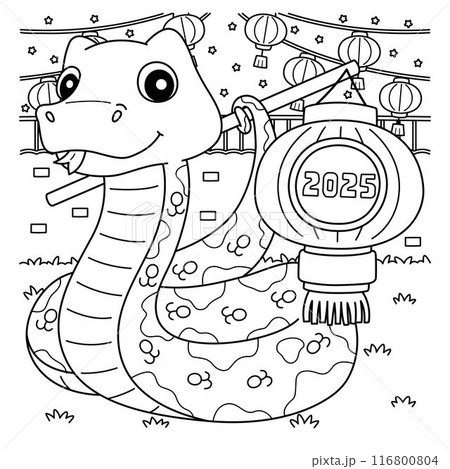 Year of the Snake Holding a Lantern 2025 Coloring Year of the Snake Holding a Lantern 2025 Coloring 116800804