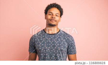 Amused man laughing loudly at funny joke while looking at camera 116800828