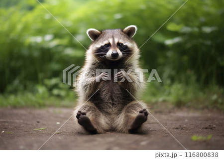 Raccoon yoga. Meditation in nature. Yoga retreat. 116800838