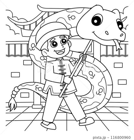 Year of the Snake Chinese Boy with Float Coloring Year of the Snake Chinese Boy with Float Coloring 116800960