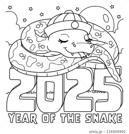 Year of the Snake on top of 2025 Coloring Pageのイラスト素材