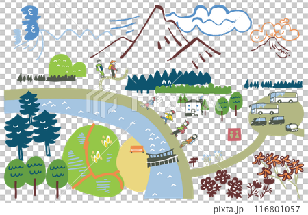 Scenic mountain climbing stop map development style stock illustration material 116801057