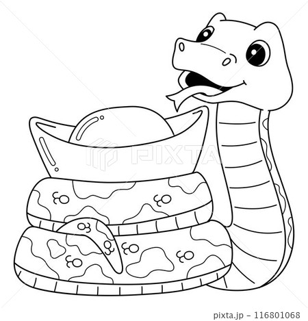 Year of the Snake Holding a Gold Isolated Coloring Year of the Snake Holding a Gold Isolated Coloring 116801068