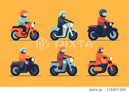 Set of motorcyclists in cartoon style. 116801166