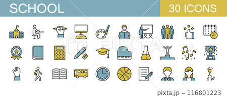 学校　教育に関するアイコンセット　カラー 116801223