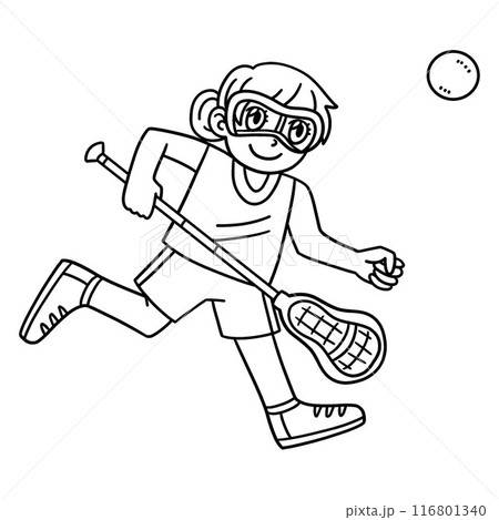 Female Player Chasing Lacrosse Ball Isolated Female Player Chasing Lacrosse Ball Isolated 116801340