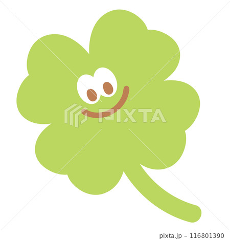 Illustration of clover leaf for cartoon, character, comic, mascot, cute patches, shirt print, logo, icon, floral print, picnic, nature, garden, spring, summer, happy emoji, plush toy, kids, sticker 116801390