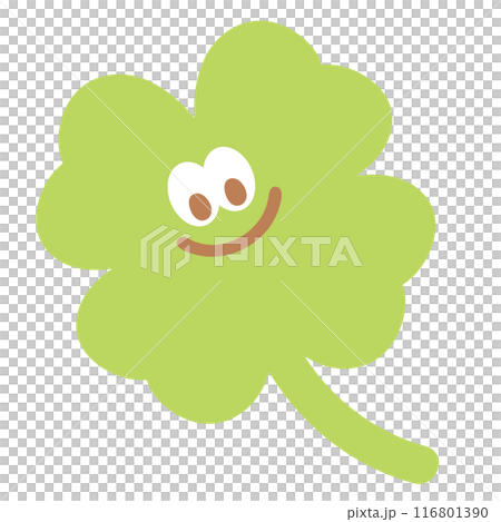 Illustration of clover leaf for cartoon, character, comic, mascot, cute patches, shirt print, logo, icon, floral print, picnic, nature, garden, spring, summer, happy emoji, plush toy, kids, sticker 116801390